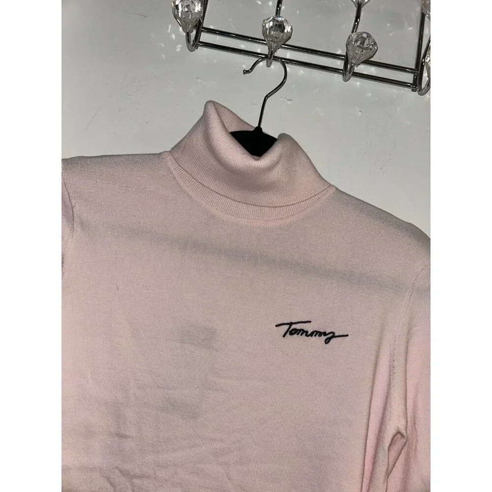 Tommy Hilfiger Pink Turtleneck Button Cuff Contemporary Sweater Top Size Large